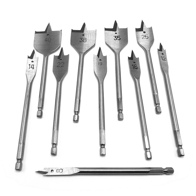  HOEN 6-55mm Durable Woodworking Tool Sets Flat Drill Long High-carbon Steel Wood Flat Drill Set Woo