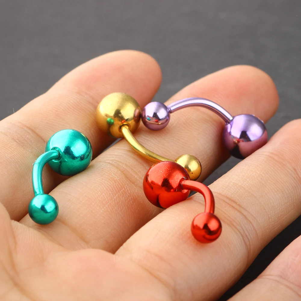 JUNLOWPY Anodized Stainless Steel Body Jewelry Navel Bell Button Rings 14g Fashion Belly Rings Ear Piercing Bar Barbell 100pcs