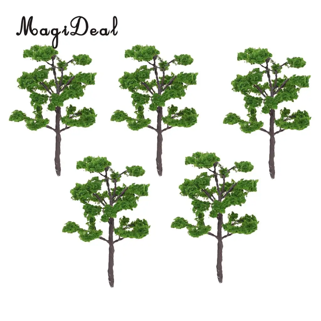 MagiDeal 5Pcs/Pack 1/75 Scale 12cm Train Track Model Trees Green for Street Railway Park Garden Layout Landscape Scenery Scene