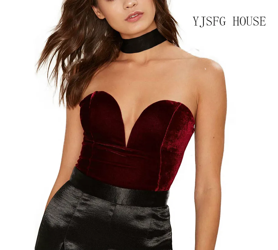 Comprar Primavera otoño mujer terciopelo Sexy Bodysuits señoras espalda cruzada tie sin tirantes Color sólido cuello en V Feminino Bodycon mono caliente venta