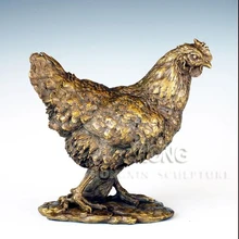 Бронзовая статуя антиквариат Курочка скульптура домашнее украшение Монета на удачу талисман денежный ремесла Коллекция Винтаж в доме и саду