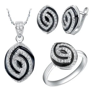 

925 Sterling Silver Wedding Bridal Jewelry Sets Women Fashion Set With AAA ZirconRound Shape Necklace and Earring Ring