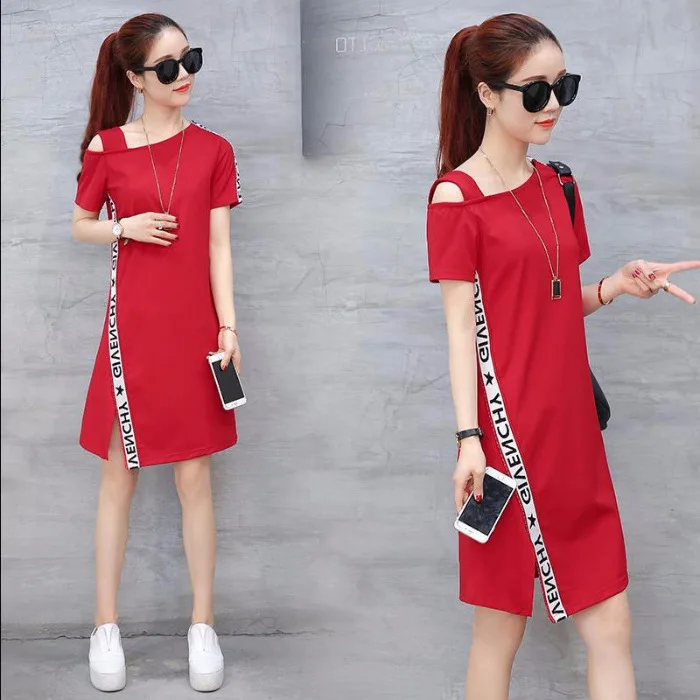 

Leaky Shoulder Dresses Summer Dresses New Fashion and Leisure Sports in the Elastic Tide of Long Button