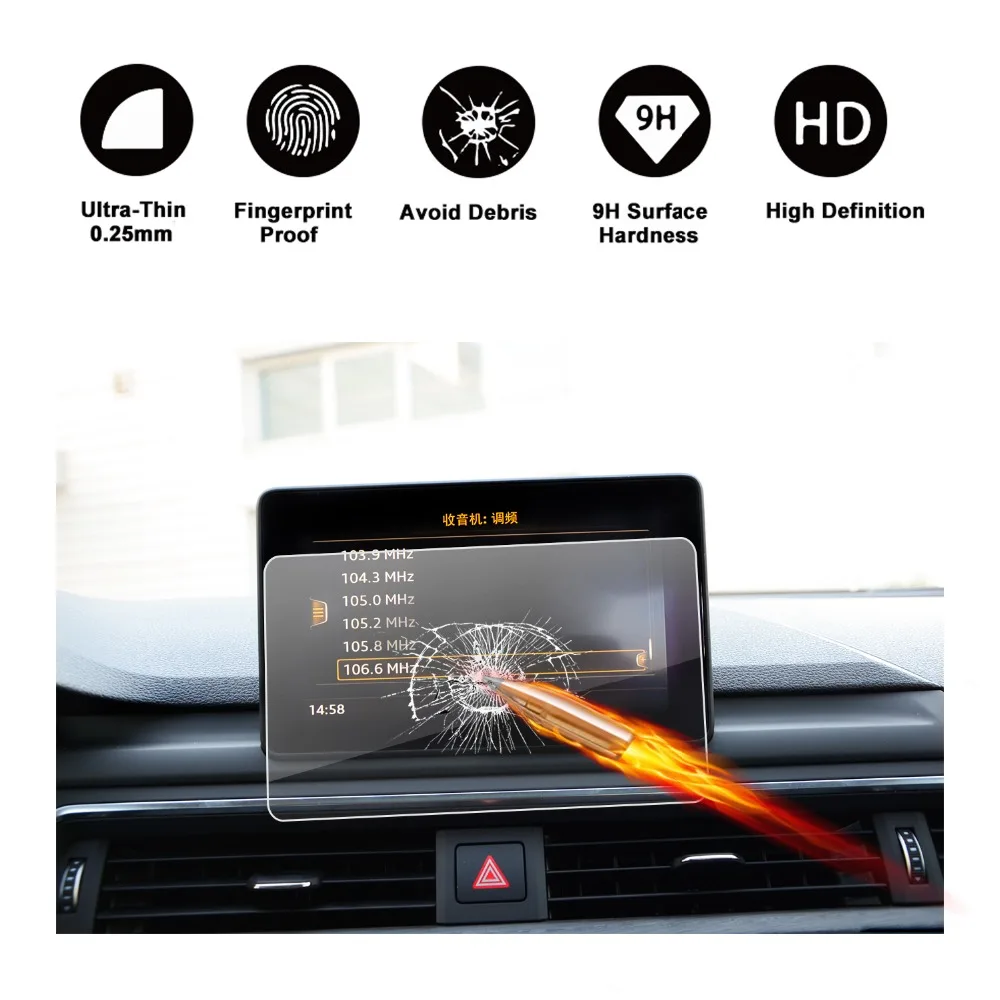 

RUIYA screen protector for Audi A4 B9 Central MMI display 7inch navigation touch center screen,9H tempered glass protective film
