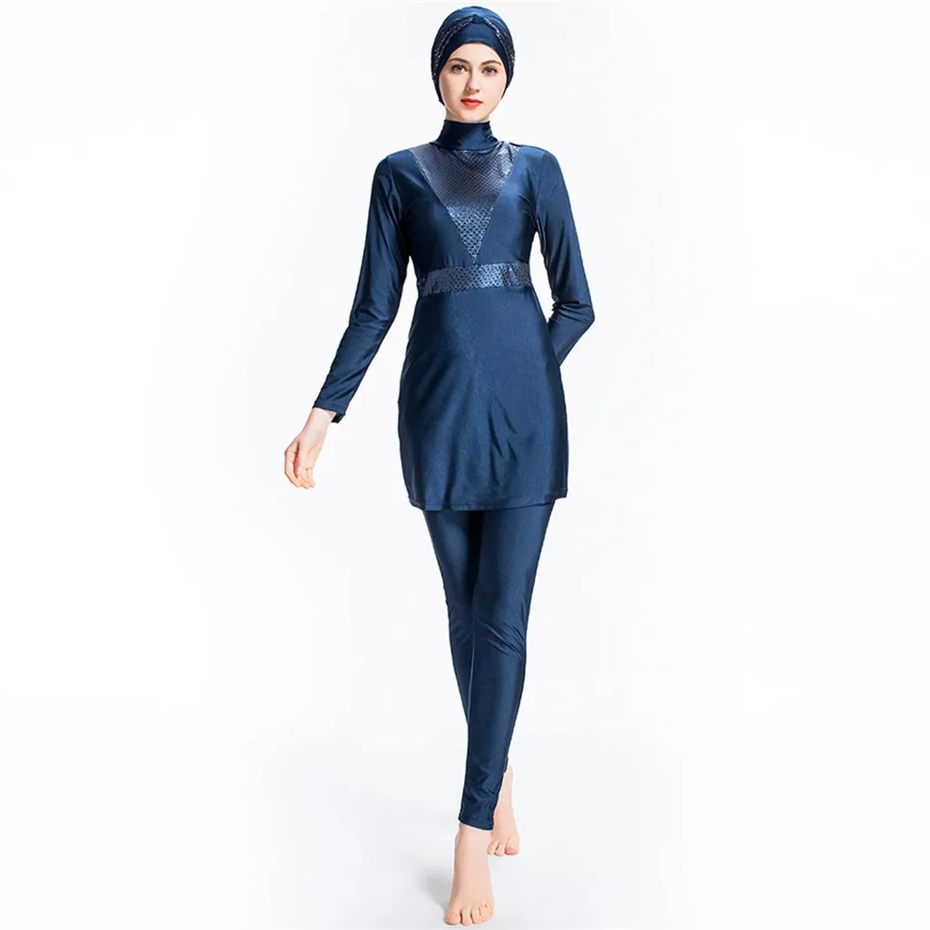 

Muslim Women Water Sports Suit With Cap Swimsuit Outdoor Sports Beachwear Swimwear Solid Tankini Swimming Trunks Swimwear V10