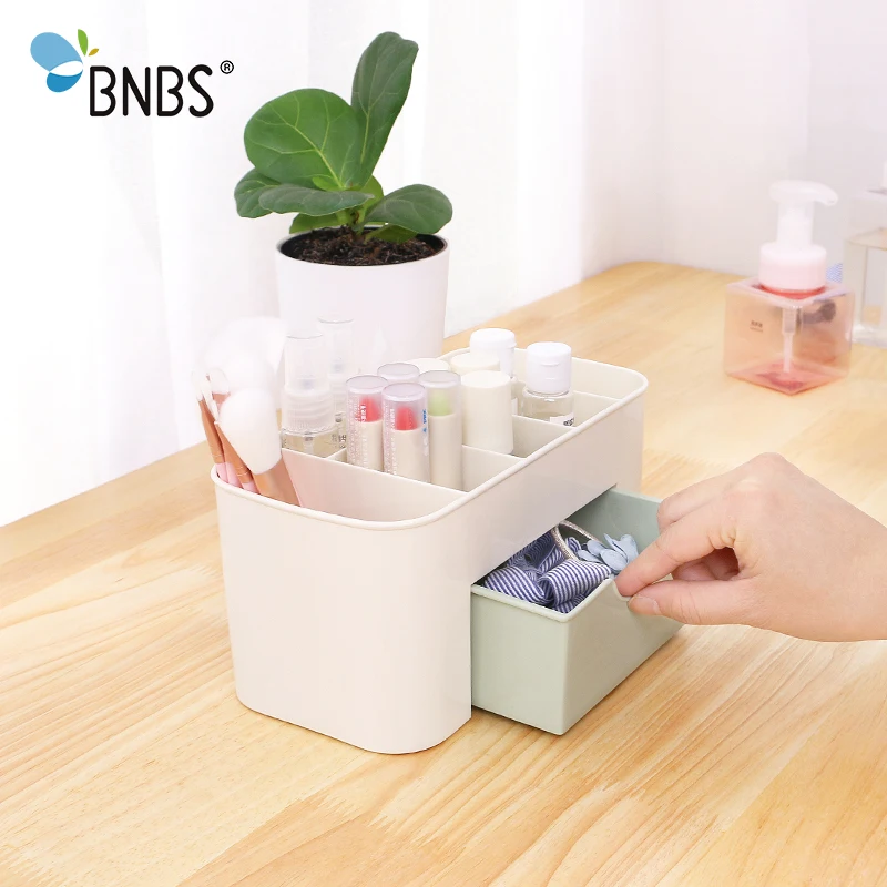 Bnbs البلاستيك المجوهرات التجميل التخزين صندوق تخزين مع درج صغير مكتب مكتب الوظيفي أشتات تخزين الحاويات المنظم