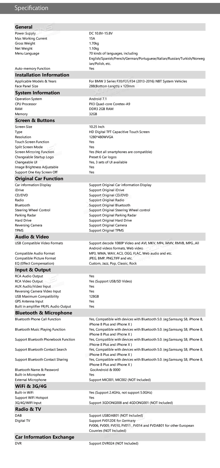 Discount 10.25" Android 7.1 Car GPS Navigation Player Radio NO DVD For BMW 3 Series F30/F31/F34 4 Series F32/F33/F36 NBT 2013-2016 19