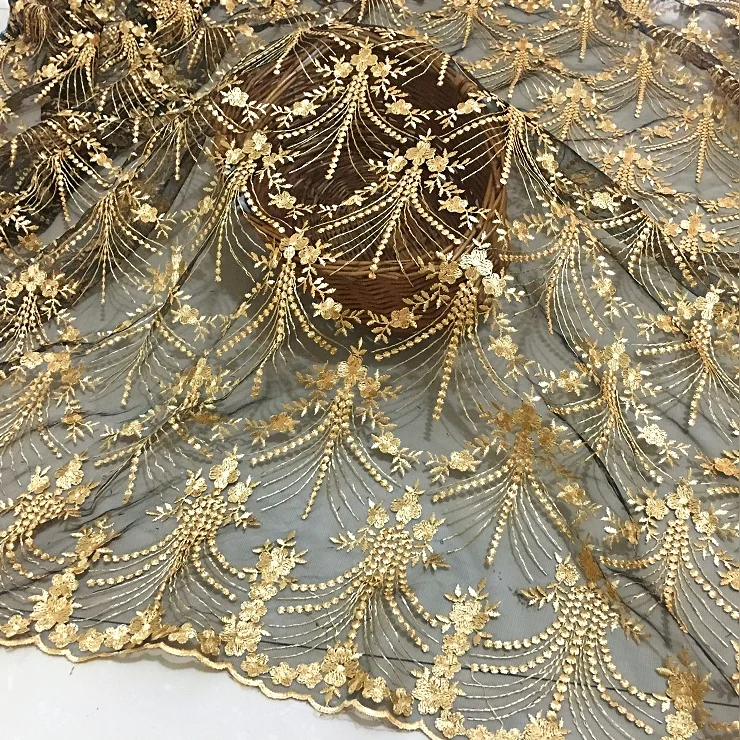 Новая 3D золотая марлевая Тюлевая ткань с вышивкой очень Великолепная ткань для платья