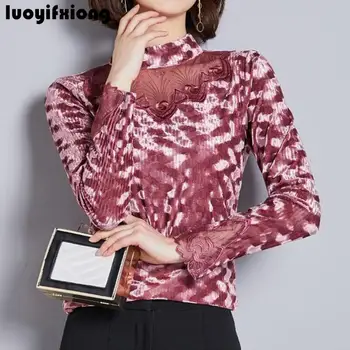 

Blusas Mujer De Moda 2019 Elegant Lace Patchwork Velour Blouse Women Shirts Long Sleeve Blouse Plus Size Korean Fashion Clothing