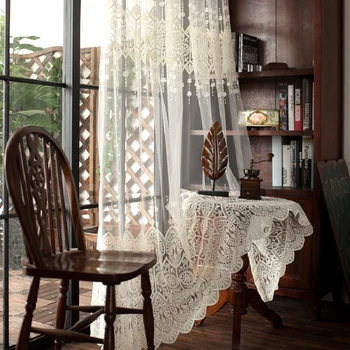 

1PC White Europe Embroidered Tulle Curtains for Living Room Window Curtains for Bedroom Kitchen Sheer Voile Drapes