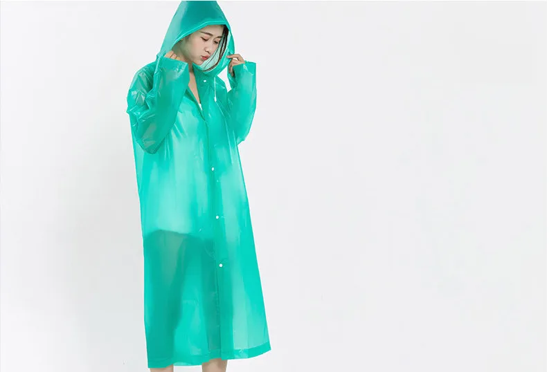 18.Fashion Adult Women Raincoat Rain jacket Outdoor Travel Eva Transparent Rain Gear Poncho Coat Waterproof Long Rainwear