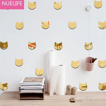 

24pcs Cartoon cat head mirror stickers kids room baby room kindergarten bedroom TV sofa background decoration wall stickers