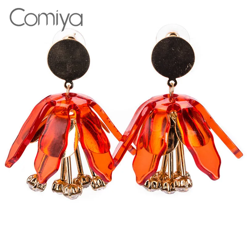 

Comiya Gold Color Acrylic Simulation Flower Drop Earrings For Women Brincos Grandes Fashion Para Mulheres Indian Jewelry Earring