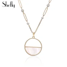 

2018 New Fashion Round Shell Pendants Necklace Gold Colour Long Sweater Chain Imitation Pearl Elegant Charm Necklace For Women