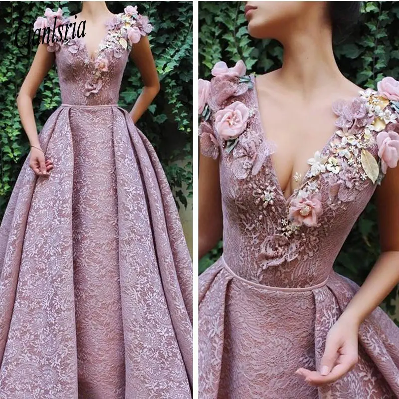 

V-Neck Lace Cap A-Line Prom Dresses Floor Length 2019 Custom Long Women Evening Party Gowns Special Occasion Party Wear 2K19