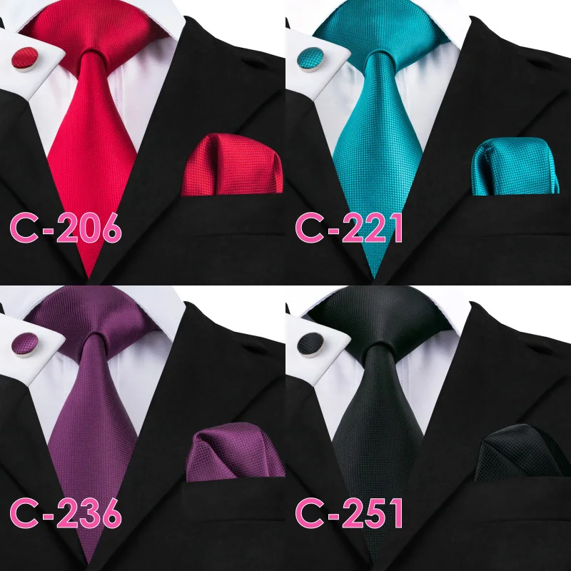 Однотонные шелковые мужские галстуки, галстук для шеи, набор для мужчин, галстук для костюма, платок, запонки, галстуки для мужчин, свадебные, Vestidos Corbatas