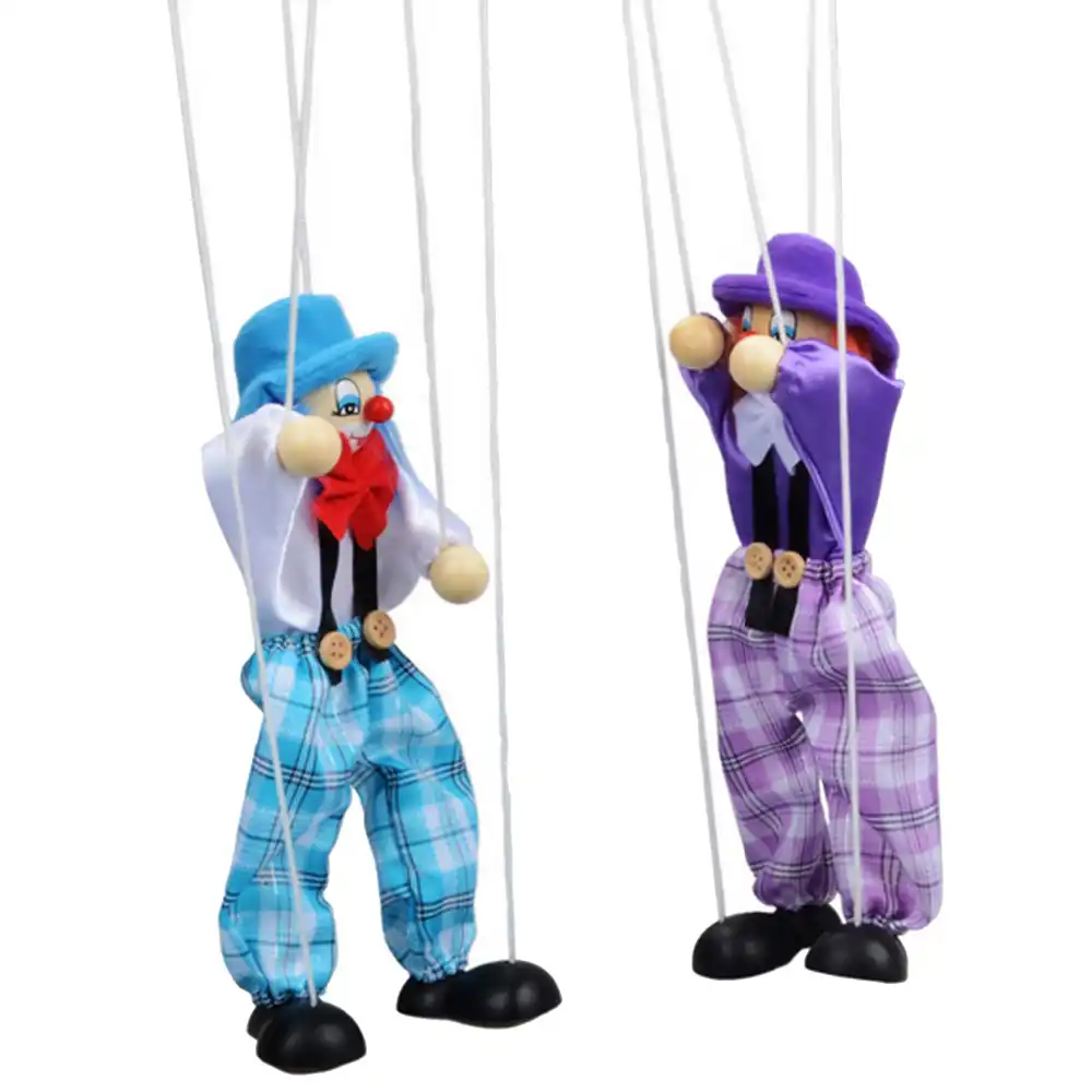 Funny Toy Pull String Puppet Clown Wooden Marionette Toy Joint Activity Doll Vintage