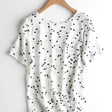 Женская футболка из шелка с коротким рукавом и круглым вырезом, 3 цвета, весна-лето