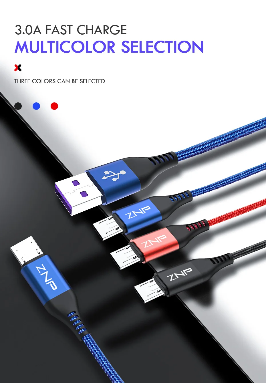 ZNP 1 м 2 м 3 А Micro USB кабель для samsung Xiaomi зарядное устройство Micro USB быстрая зарядка кабели для передачи данных для samsung S7 мобильный телефон