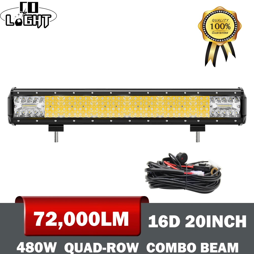 CO LIGHT 16D 20 дюймов светодиодный рабочий свет бар 4-ряды 480 Вт Offroad светодиодный свет бар Combo светодиодный фонарь для 4WD 4x4 подставка для