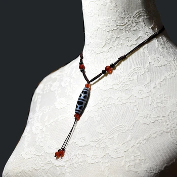 

Pure hand-woven Men&women's adjustable necklace White agate pendant necklace Amulet White/black DZI necklace Free Shipping