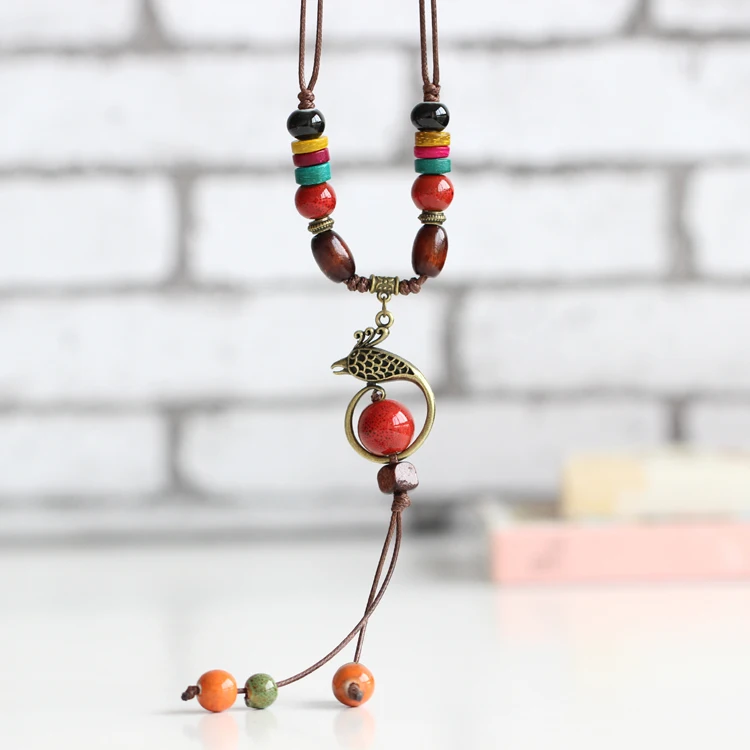 

National wind hand-woven ceramic sweater chain fashion popular trinkets necklaces GZ516