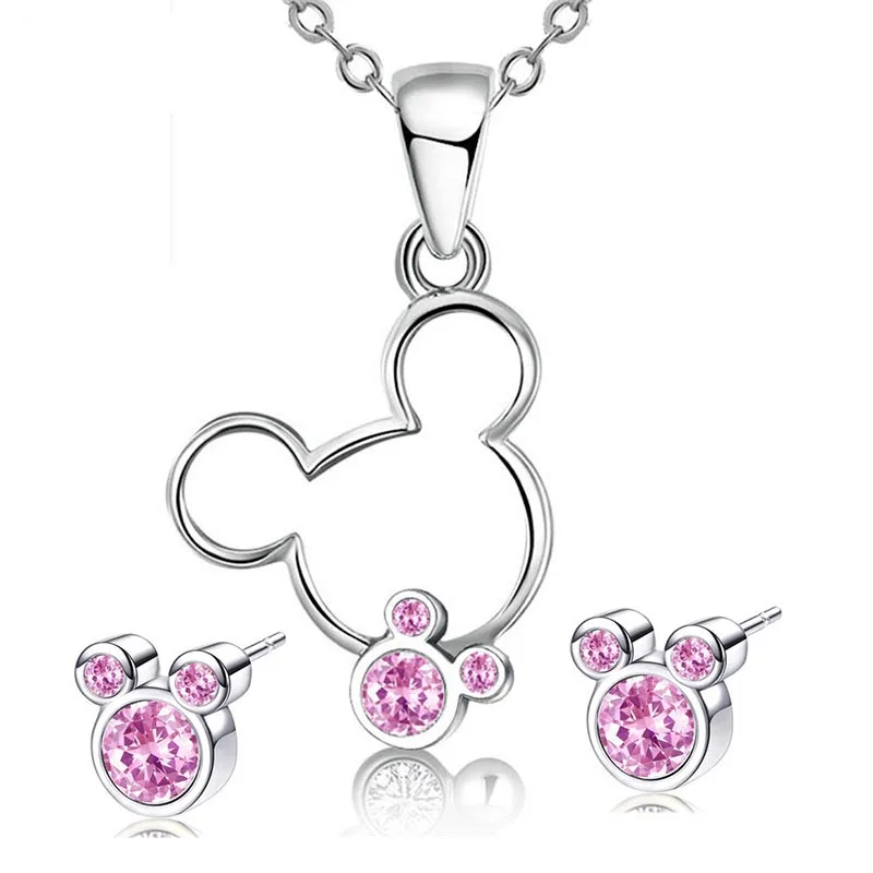 

Small mouse shape many color setting cubic zirconia necklace earrings sets party Jewelry sets for women