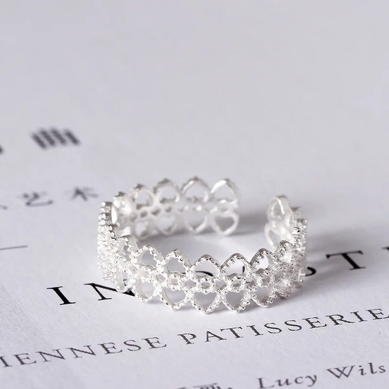 Lace crown Rings 100% Sterling 925 silver Jewelry Vintage Adjustable rings for women gift