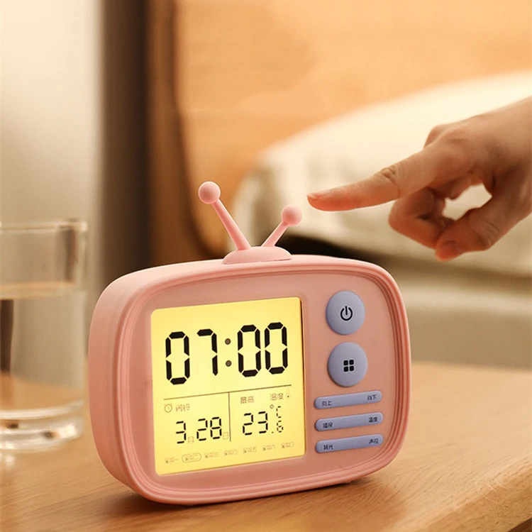 

2018 new hot sale Creative gift touch fashion retro TV alarm clock USB charging electronic night light voice time alarm clock