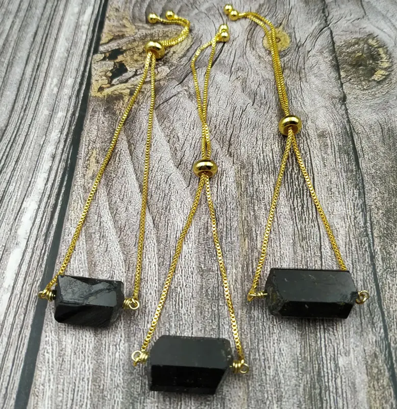 

YA3882 Natural Black Tourmaline Gold Chain Tennis Adjustable Bracelet