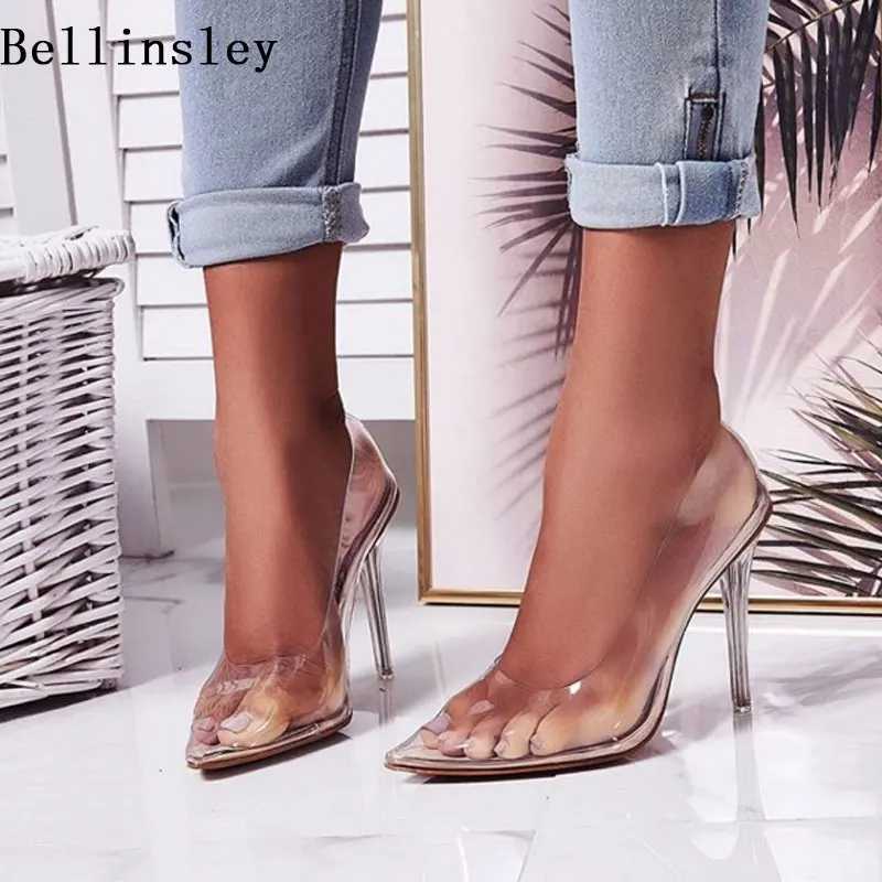 

Plus Size 35-42 PVC Transparent Women Pumps Perspex High Heels Pointed Toe Women Shoes Stilettos Heels Women Nightclub Pumps