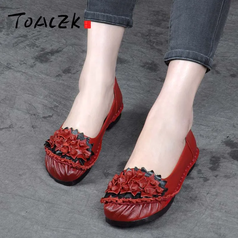 

Spring/summer leather hand-made vintage women's flat shoes with soft sole pregnant women's shoes with large size mother's shoes