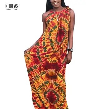 

Kureas African Clothes Dashiki Summer Dress for Women African Tribal Robe Floral Print Maxi Dress African Clothing