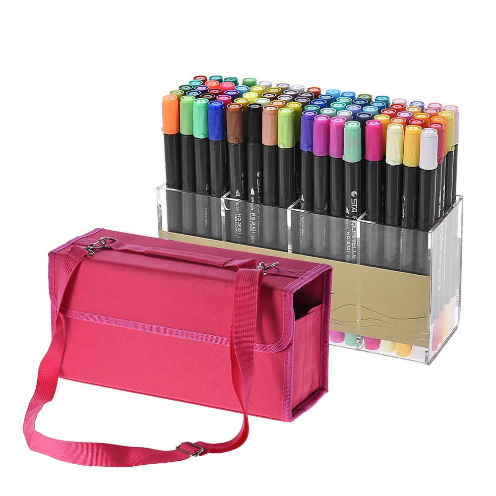 

Large Capacity Bag with 80 Colors/ Set Marker Pen Marking Pen Twin Tip Brush Sketch Pens Water Based Ink for Students Artists