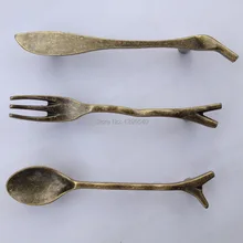 New 15pcs Bronze Spoon Knife Fork Kids Bedroom Furniture Knobs Kitchen Cabinet Cupboard Closet Drawer Handle Pulls Bars fixmee fixmee new creative spoon knife fork kitchen cabinet closet drawer handle pulls 76mm