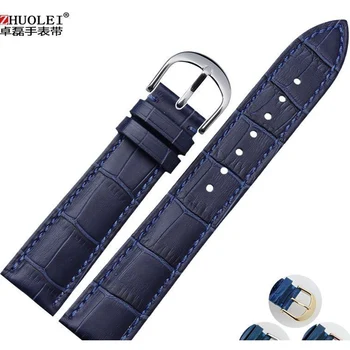 

PIN Clasps Watch Band 18mm 19mm 20mm 21mm 22mm Genuine Leather Watch men women Straps Bracelets Promotion WATCHBAND blue