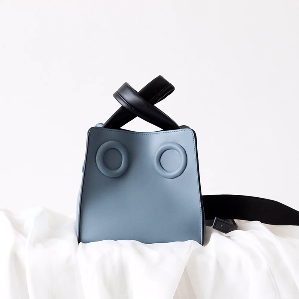 

2018 New Summer Women Fashion Casual Crossbody Japanese and Korean Style Color Collision Bucket Single Shoulder Leather Bag