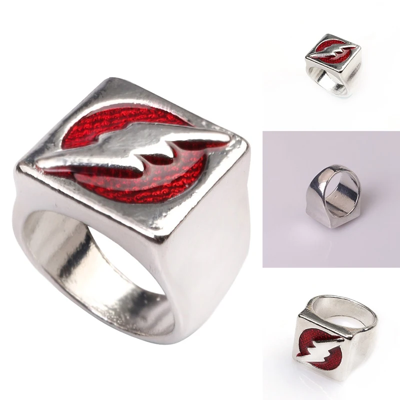 The Flash Superhero Ring with Gold Flash Lighting Logo Silver Ring,DC