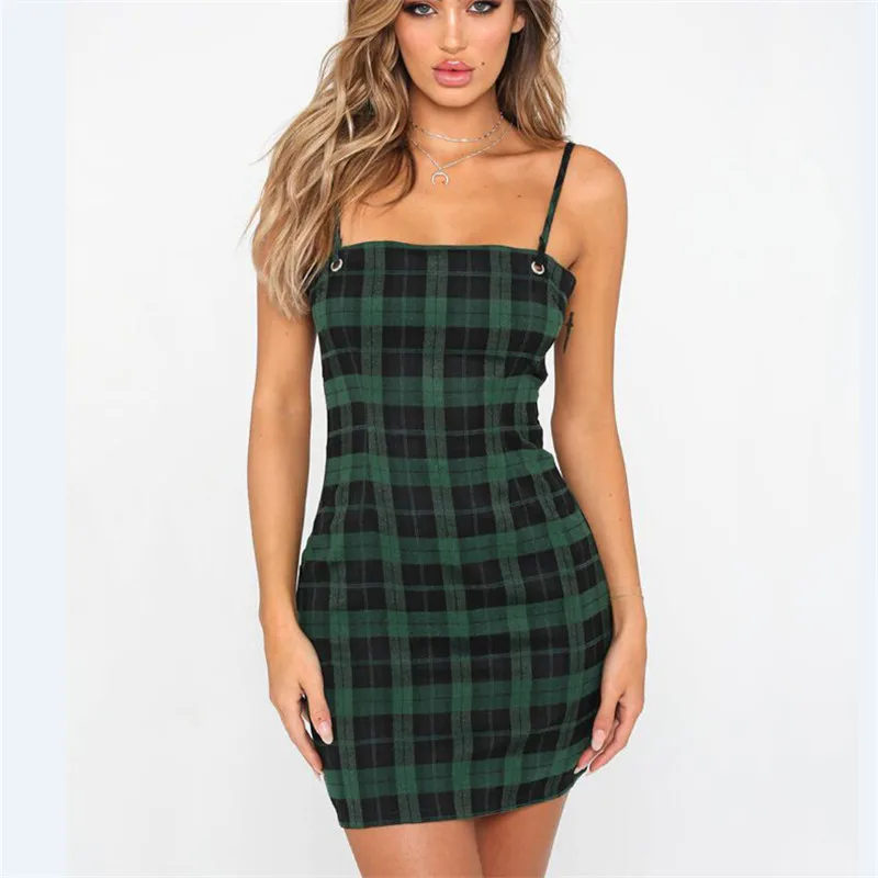 green plaid overall dress