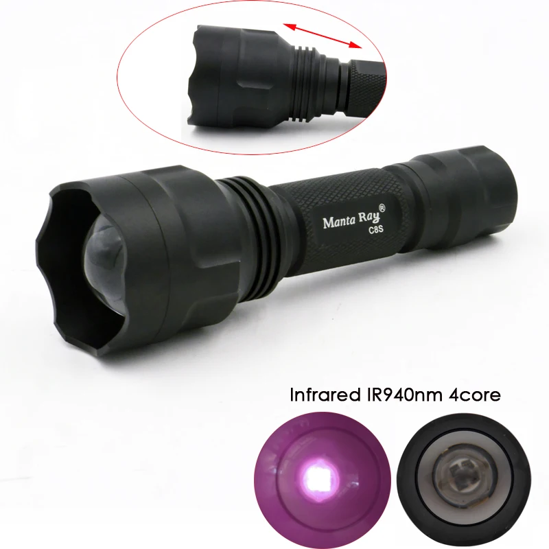 

940nm 5Core 850nm C8s Zoomable IR 940nm 4-Core LED Flashlight Night Vision Infrared red Radiation Focus Gun Lamp Light Torch