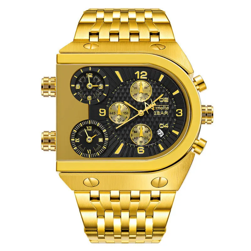 Топ бренд TEMEITE большие кварцевые часы мужские военные водонепроницаемые Бизнес наручные часы роскошные золотые стальные мужские часы Relogio Masculino - Цвет: 2