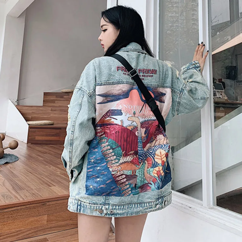 YingYuanFang модная новая свободная джинсовая куртка с нашивкой в виде животного - Цвет: Синий