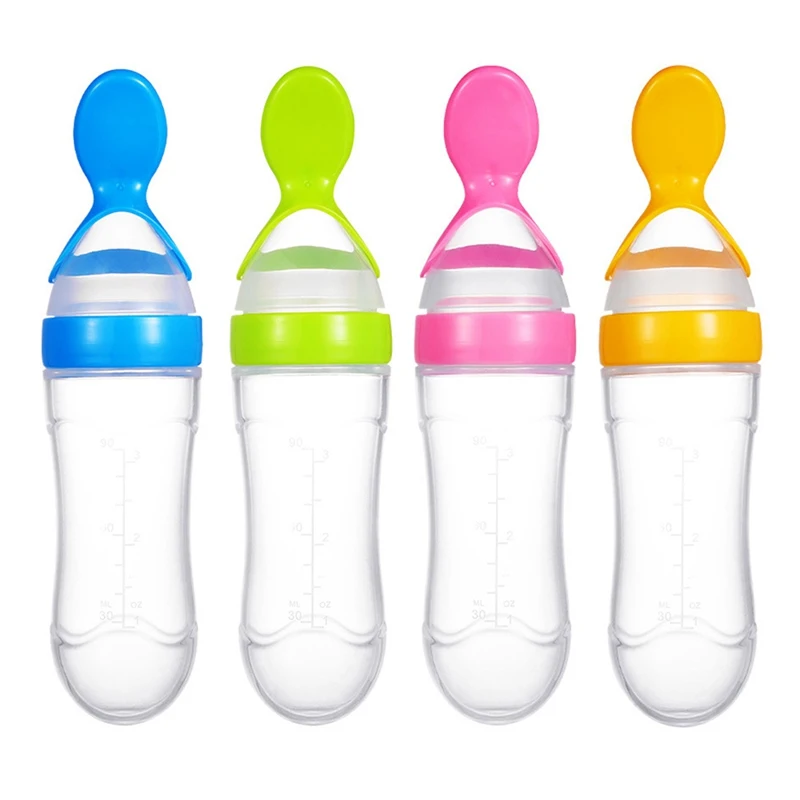 

Silicone Baby Squeezing Feeding Spoon Training Scoop Rice Milk Cereal Bottle Baby Training Feeder Food Supplement Tableware Tool