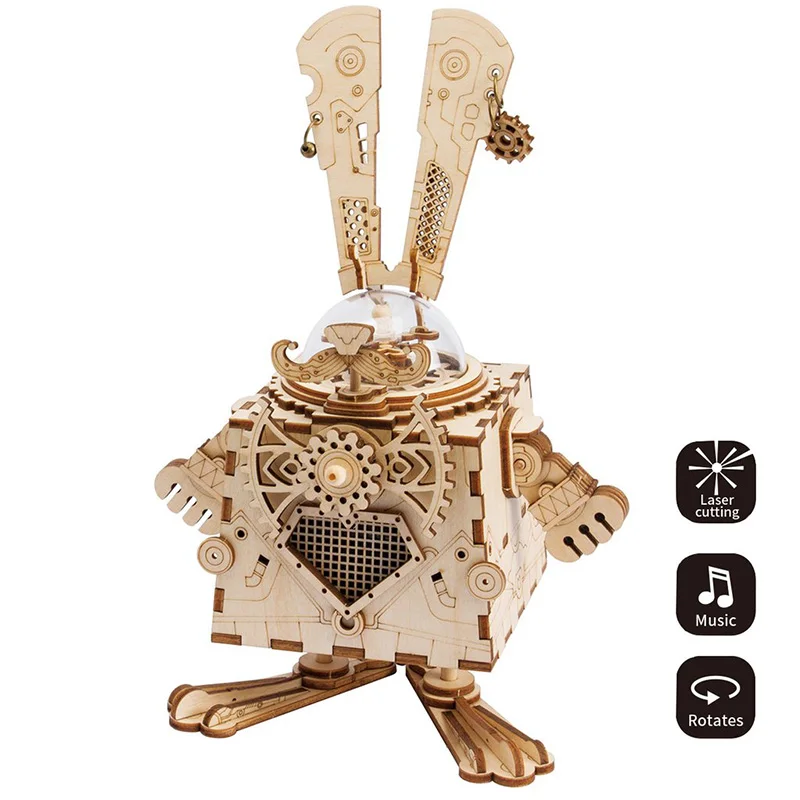 

Robotime 3D Puzzle Assembled Steampunk Music Box DIY Wooden Rabbit Toy for Children Girls Boys Brain Training Gifts Bunny AM481