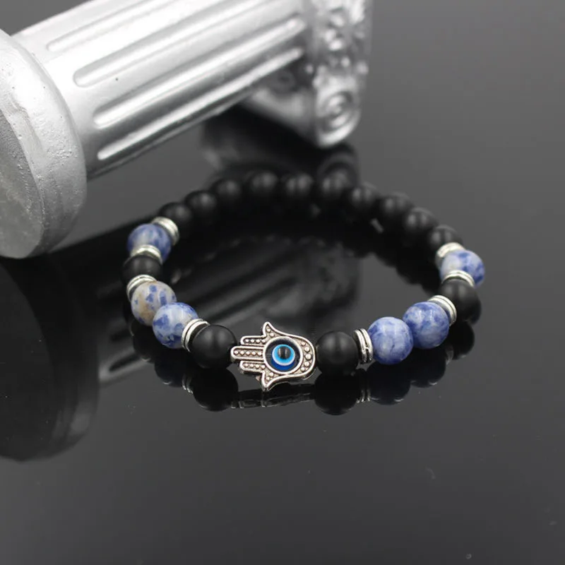 Украшения Фатима ручной транспортировки бусины синий камень точка черное покрытие камень мощность бусы браслет