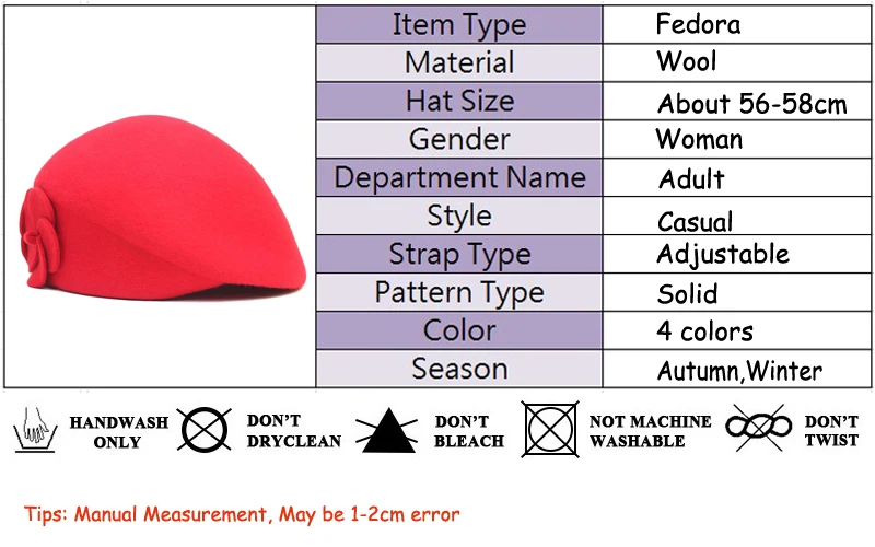 women winter wool fedora cap