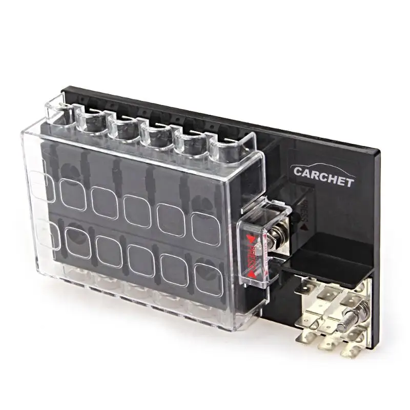 

CARCHET Fuse Box 12-Way Block Holder Circuit Fuse Box with Cover for Auto Car Fuse Box 32V DC 6.3mm Quick Connect Terminal