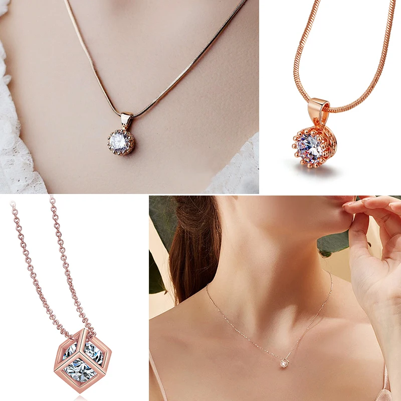 ZHOUYANG Necklaces & Pendants Jewelry For Women Silver Color Rose Gold Chain Jewellery Heart Necklace Cubic Zirconia Gift N388 - Image 4
