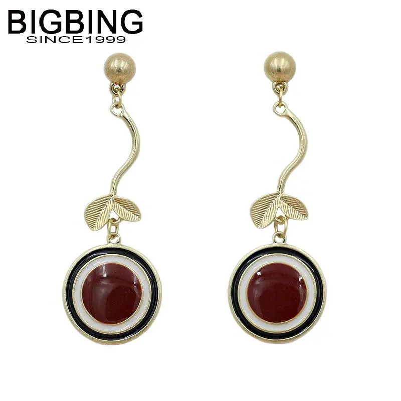S059 BIGBING ювелирные изделия Модные золотые красные круглые длинные серьги гвоздики