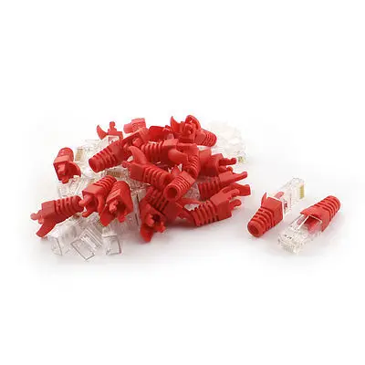

25 x RJ45 Connector Network Plug w Red Boot Cover Sets for Cat5 Cat5e Cat6